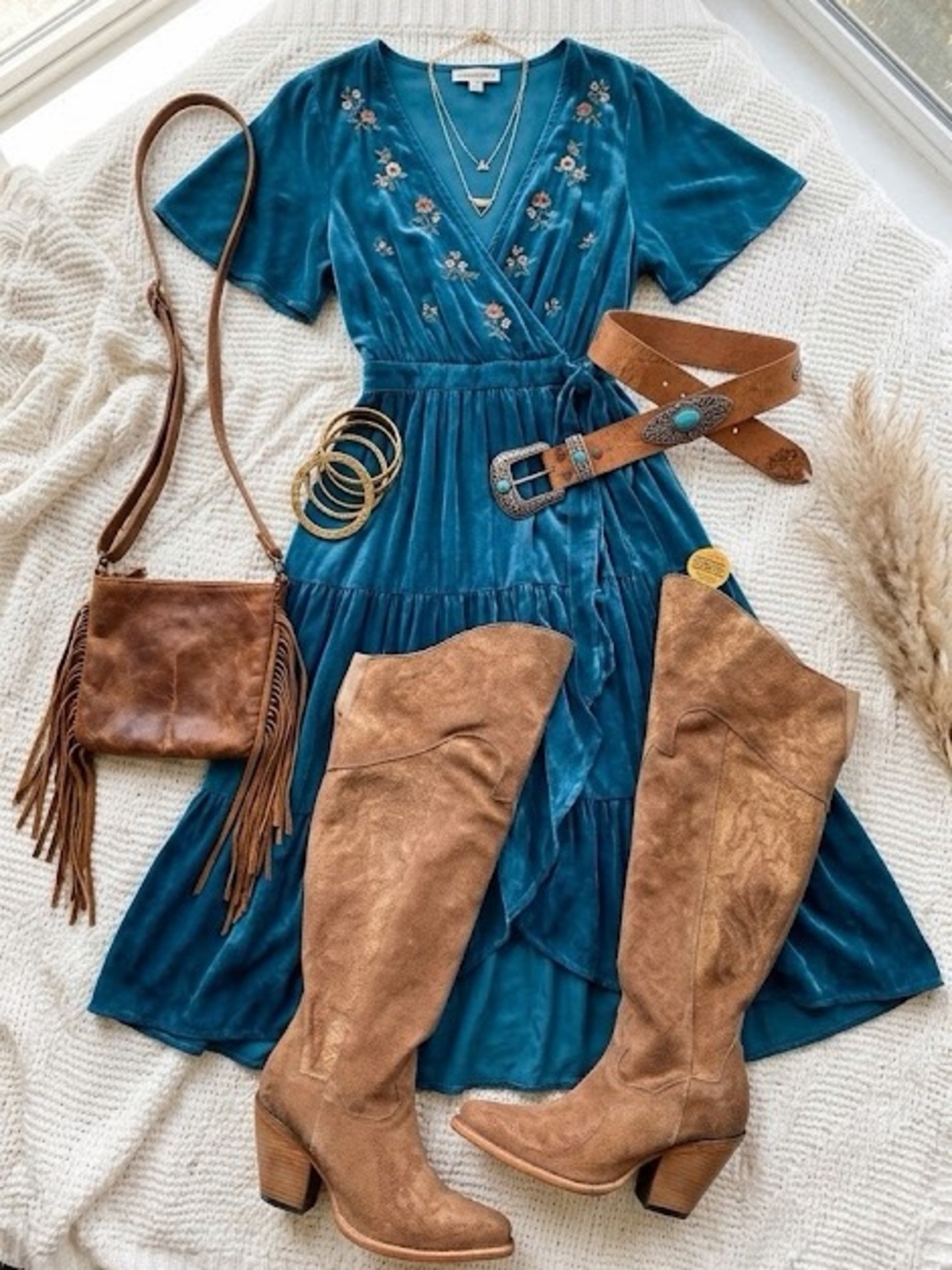 Rose Gold Over-the-Knee Suede Boots in Tan